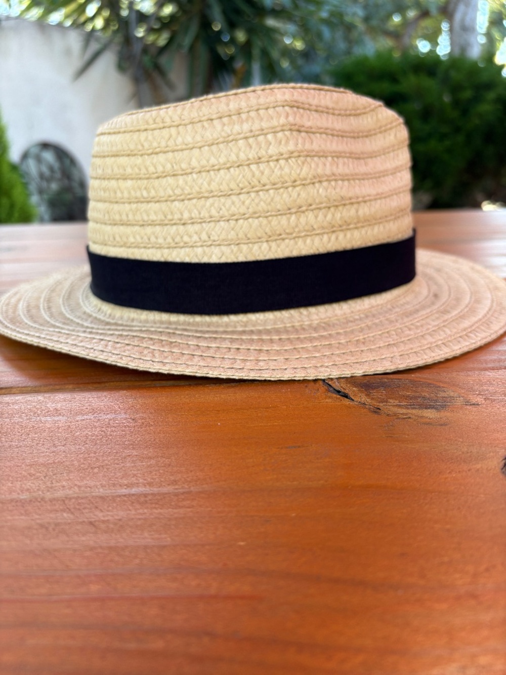 NWT Madewell Packable Fedora Woven Hat Natural and Black Band Size M/L - Picture 3 of 10
